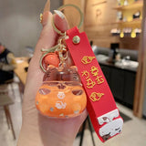 Lucky Cat Acrylic Doll Keychain Floating Liquid Bag Charm Pendant