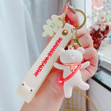 Korea Satchel Bear Doll Key Chain Creative Lover Silicone Rope Keychain