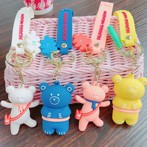 Korea Satchel Bear Doll Key Chain Creative Lover Silicone Rope Keychain