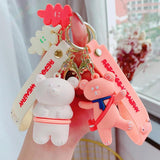 Korea Satchel Bear Doll Key Chain Creative Lover Silicone Rope Keychain