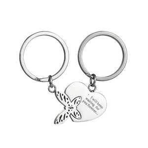 Stainless Steel Couple Love Key Chain Forever Waiting Heart Butterfly Matching