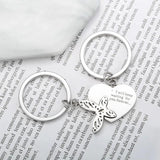 Stainless Steel Couple Love Key Chain Forever Waiting Heart Butterfly Matching