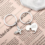 Stainless Steel Couple Love Key Chain Forever Waiting Heart Butterfly Matching