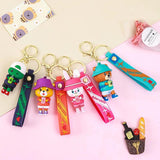 Cartoon Drink Fox Keychain Little Bear Key Holder Schoolbag Car Pendant