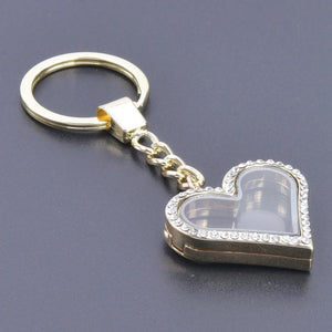 Crystal Heart Glass Memory Floating Relicario Pendant Keychain