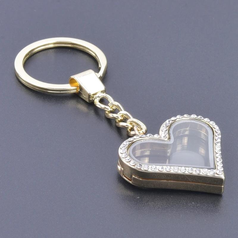 Crystal Heart Glass Memory Floating Relicario Pendant Keychain