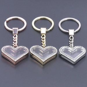 Crystal Heart Glass Memory Floating Relicario Pendant Keychain