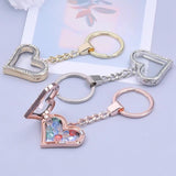 Crystal Heart Glass Memory Floating Relicario Pendant Keychain