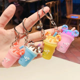 Donut Milk Tea Cup Keychains Women Pvc Soft Rubber Car Key Chain