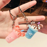 Donut Milk Tea Cup Keychains Women Pvc Soft Rubber Car Key Chain