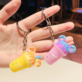 Donut Milk Tea Cup Keychains Women Pvc Soft Rubber Car Key Chain