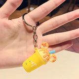 Donut Milk Tea Cup Keychains Women Pvc Soft Rubber Car Key Chain