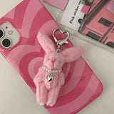 Fluffy Rabbit Keychain Love Heart Beaded Bag Pendant