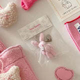 Fluffy Rabbit Keychain Love Heart Beaded Bag Pendant