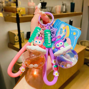 Cute Cartoon Animal Liquid Keychain for Women Car Bag - Bunny Fox Doll Keyring