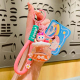Cute Cartoon Animal Liquid Keychain for Women Car Bag - Bunny Fox Doll Keyring