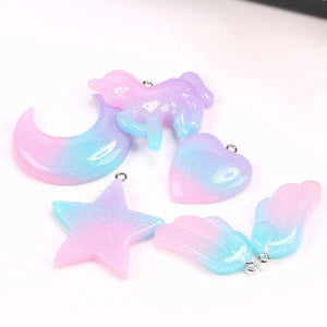 Glitter Resin Wings Bow Star Ornament for DIY Jewelry Making