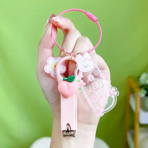 Pink Cherry Sakura Key Ring Nail Clippers Holder