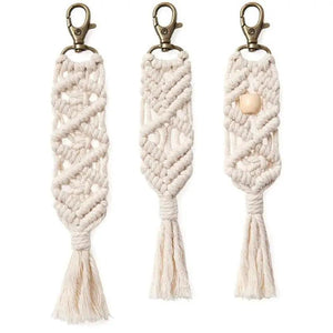 3 Mini Macrame Keychains Boho Bag Charms with Tassels