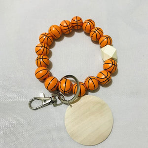 Wood Beads Keychain Basketball Football Print Keyring For Keys