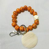Wood Beads Keychain Basketball Football Print Keyring For Keys