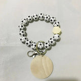 Wood Beads Keychain Basketball Football Print Keyring For Keys