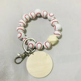Wood Beads Keychain Basketball Football Print Keyring For Keys