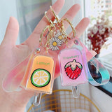 Summer Glitter Quicksand Key Chain Liquid Floating Daisy Icecream Keyring