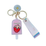 Summer Glitter Quicksand Key Chain Liquid Floating Daisy Icecream Keyring