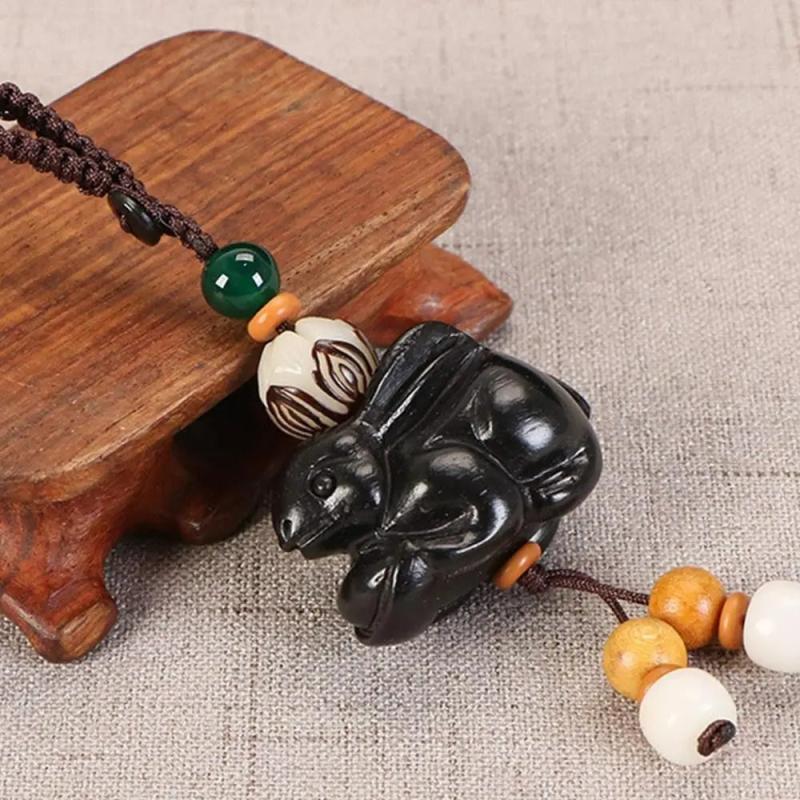 Peach Wood Rabbit Phone Pendant Chinese Zodiac Key Chain Strap