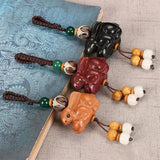 Peach Wood Rabbit Phone Pendant Chinese Zodiac Key Chain Strap