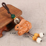 Peach Wood Rabbit Phone Pendant Chinese Zodiac Key Chain Strap