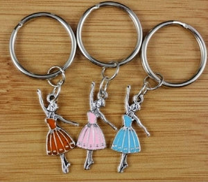 Vintage Enamel Dancing Girl Keychain Mixed Colors