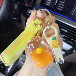 Liquid Oil Keychain Fruit Can Floating Bottle Pendant Bag Charm Gift