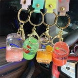 Liquid Oil Keychain Fruit Can Floating Bottle Pendant Bag Charm Gift
