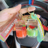 Liquid Oil Keychain Fruit Can Floating Bottle Pendant Bag Charm Gift