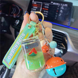 Liquid Oil Keychain Fruit Can Floating Bottle Pendant Bag Charm Gift