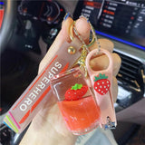 Liquid Oil Keychain Fruit Can Floating Bottle Pendant Bag Charm Gift