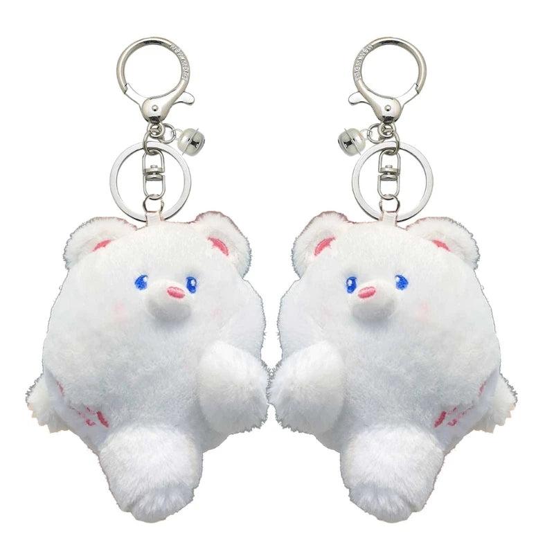 Bear Shape Keychain Plush Dolls Pendants Gift for Couples 2 Pack