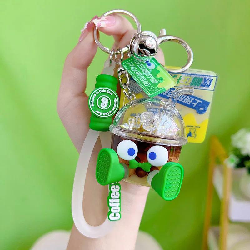 Floating Coffee Cup Liquid Keychain Cute Cartoon Keyring