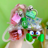 Floating Coffee Cup Liquid Keychain Cute Cartoon Keyring