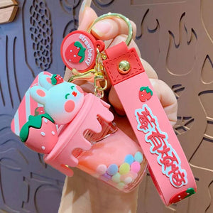 Milk Tea Ice Cream Acrylic Keychain Strawberry Rabbit Bear Doll Keyring