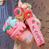 Milk Tea Ice Cream Acrylic Keychain Strawberry Rabbit Bear Doll Keyring