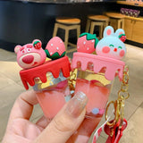 Milk Tea Ice Cream Acrylic Keychain Strawberry Rabbit Bear Doll Keyring