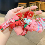 Milk Tea Ice Cream Acrylic Keychain Strawberry Rabbit Bear Doll Keyring
