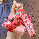 Milk Tea Ice Cream Acrylic Keychain Strawberry Rabbit Bear Doll Keyring