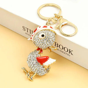 Funny Duck Rhinestone Keychain Enamel Pendant Keyring