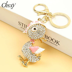 Funny Duck Rhinestone Keychain Enamel Pendant Keyring