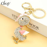 Funny Duck Rhinestone Keychain Enamel Pendant Keyring