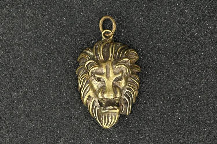 Brass Punk Rock Lion Head Keychain Pendant Vintage Copper Animal Key Ring
